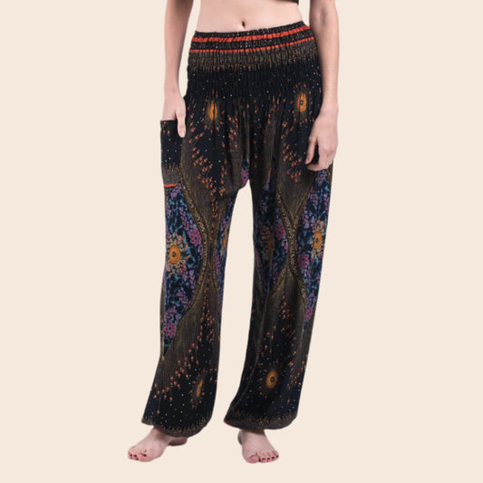 Black Peacock Eye Harem Pants