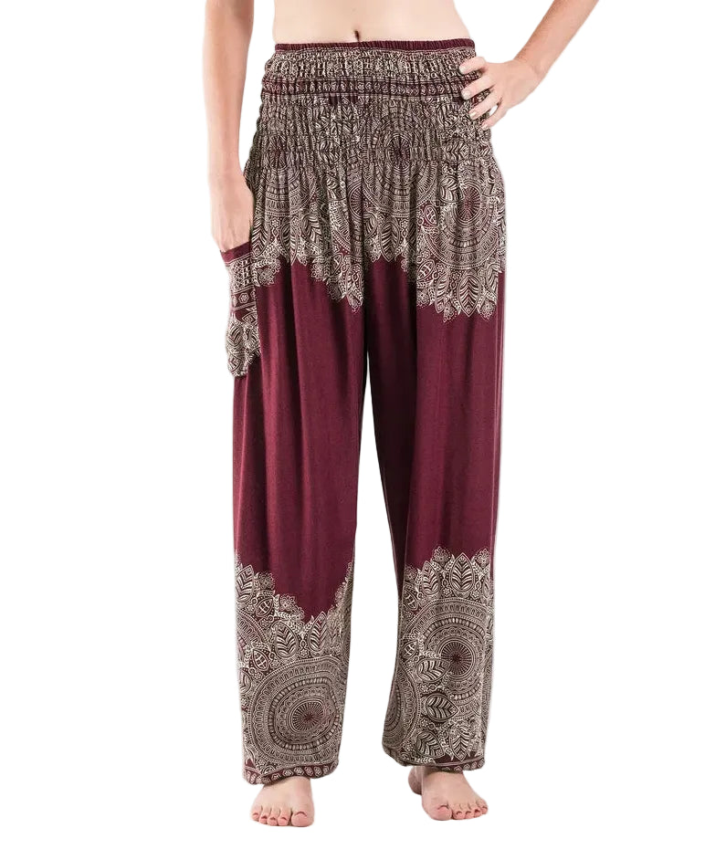 Maroon Floral Mandala Harem Pants
