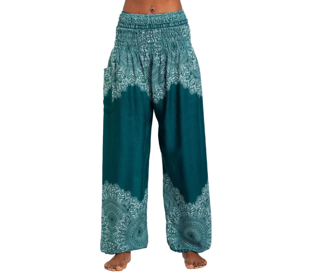 Turquoise Floral Mandala Harem Pants