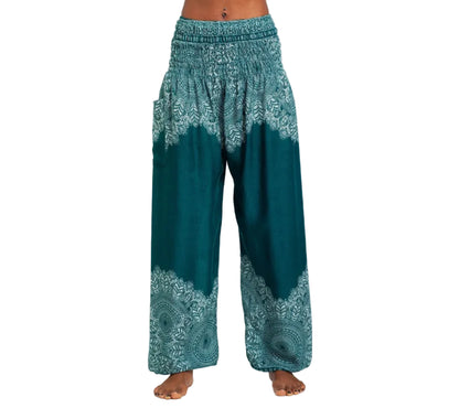 Turquoise Floral Mandala Harem Pants