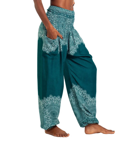 Turquoise Floral Mandala Harem Pants