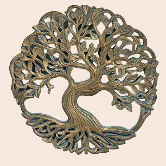 Wood Tree Of Life Wall Hanging Gold 12"