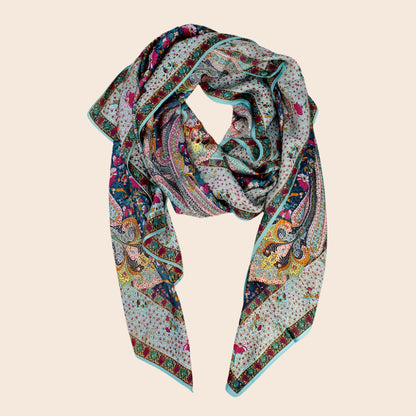 Abstract Pattern Printed Oblong Silky Satin Scarf Shawl