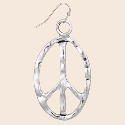 Silver Textured Peace Sign Earrings