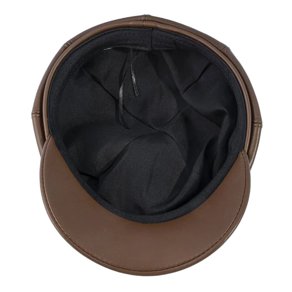 Paneled Vegan Leather Newsboy Cabbie Hat