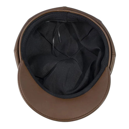Paneled Vegan Leather Newsboy Cabbie Hat