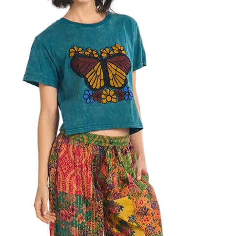 Embroidered Butterfly Crop Top