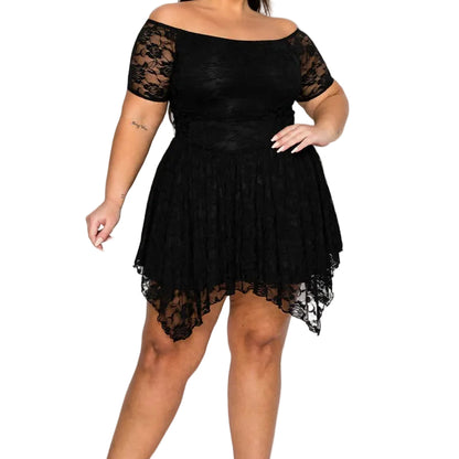 Plus Size Lace Off-Shoulder Handkerchief Dress