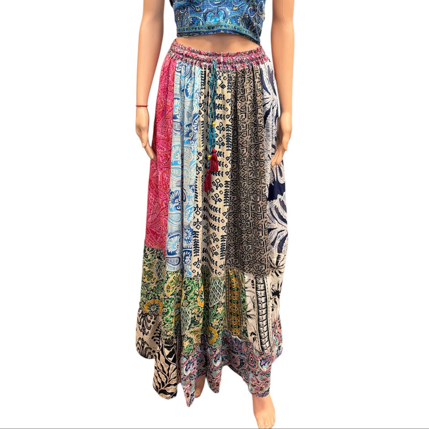 Multi Patch Long Festival Skirt