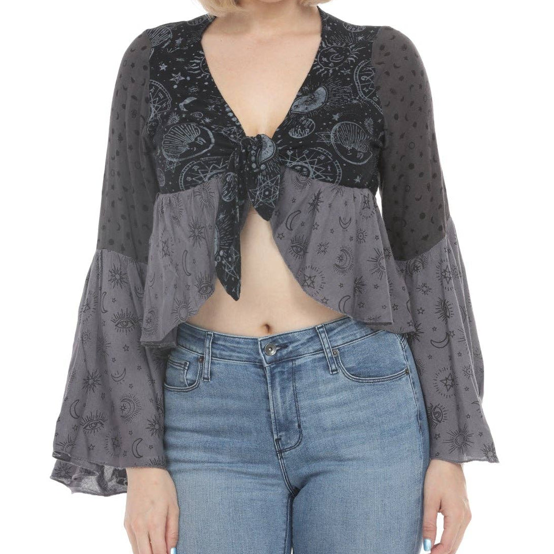 Celestial Patchwork Tie Front Top