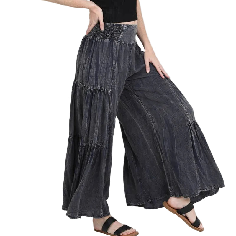 Tired-Side Stonewash Palazzo Pants