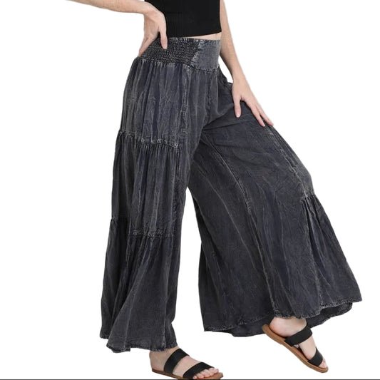 Tired-Side Stonewash Palazzo Pants
