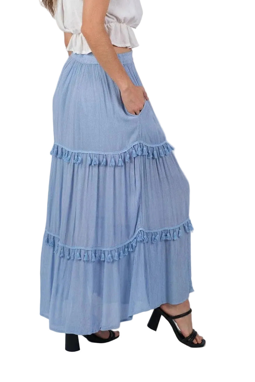 Whimsical Tasseled Summer Maxi Skirt