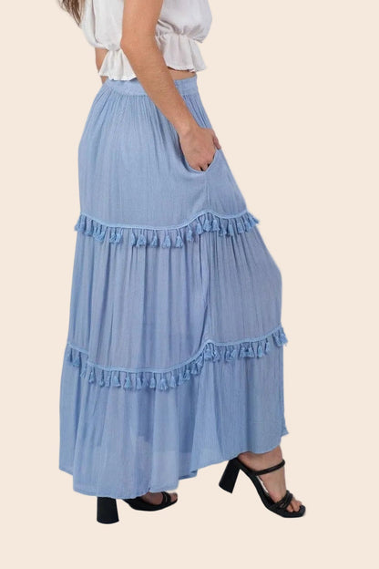 Whimsical Tasseled Summer Maxi Skirt