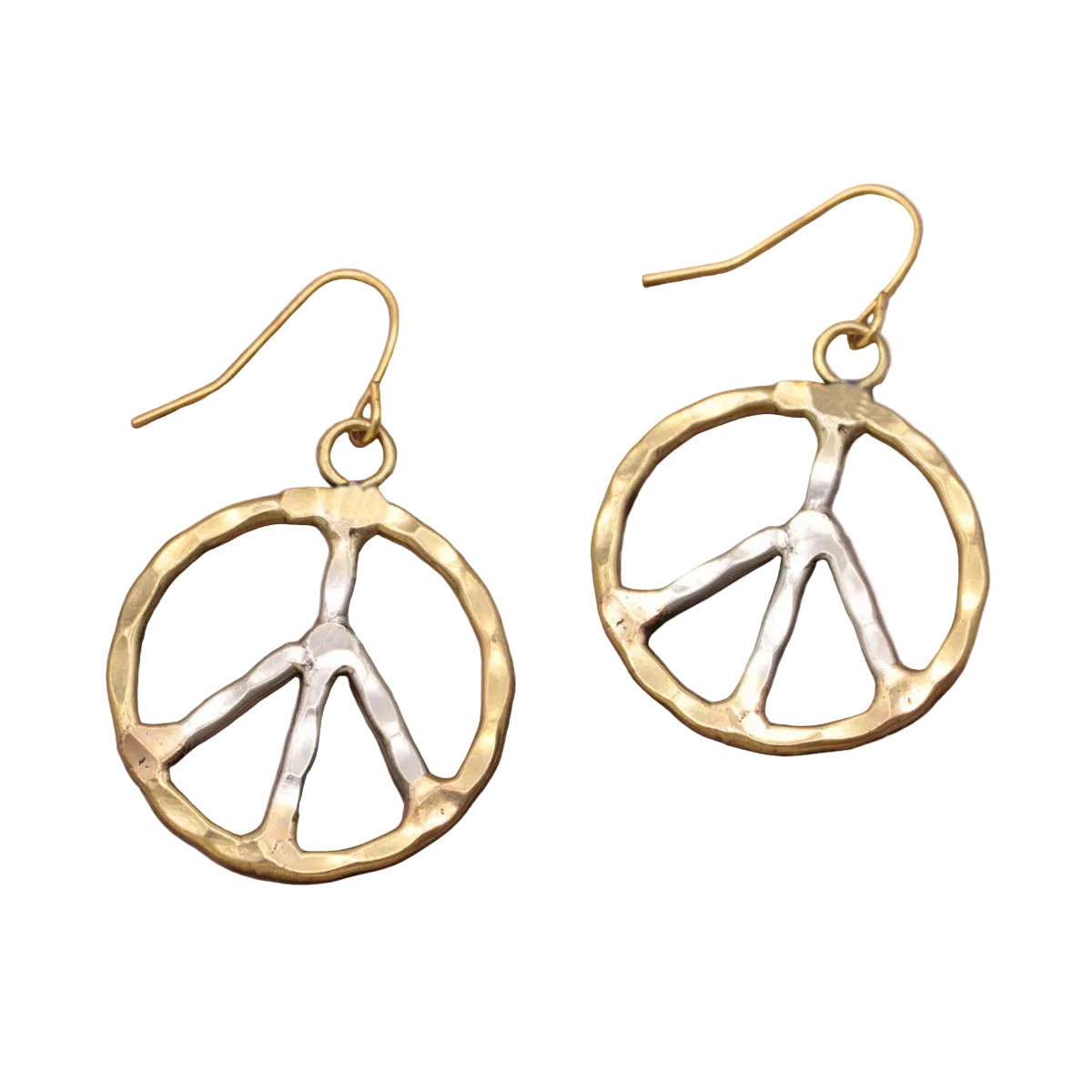 Woodstock Vibes Silver Gold Peace Sign Earring