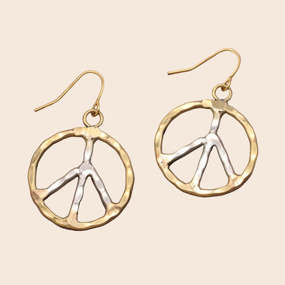 Woodstock Vibes Silver Gold Peace Sign Earring