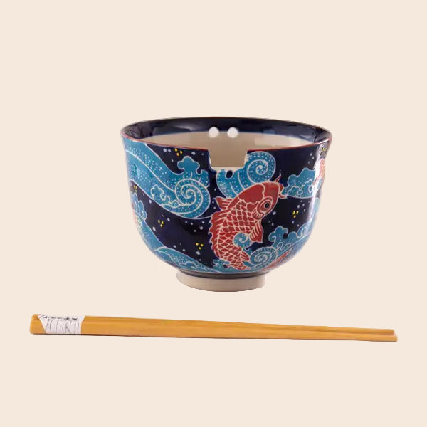 Koi Fish Design 18oz 5.25"D Bowl With Chopsticks Set