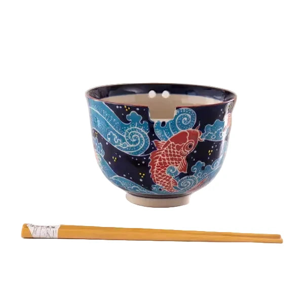 Koi Fish Design 18oz 5.25"D Bowl With Chopsticks Set