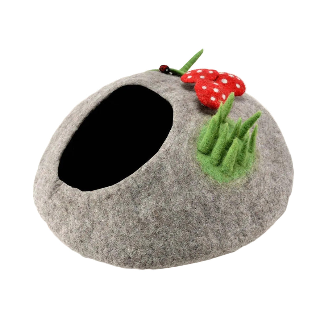 Felted Cat House with Mushroom Design