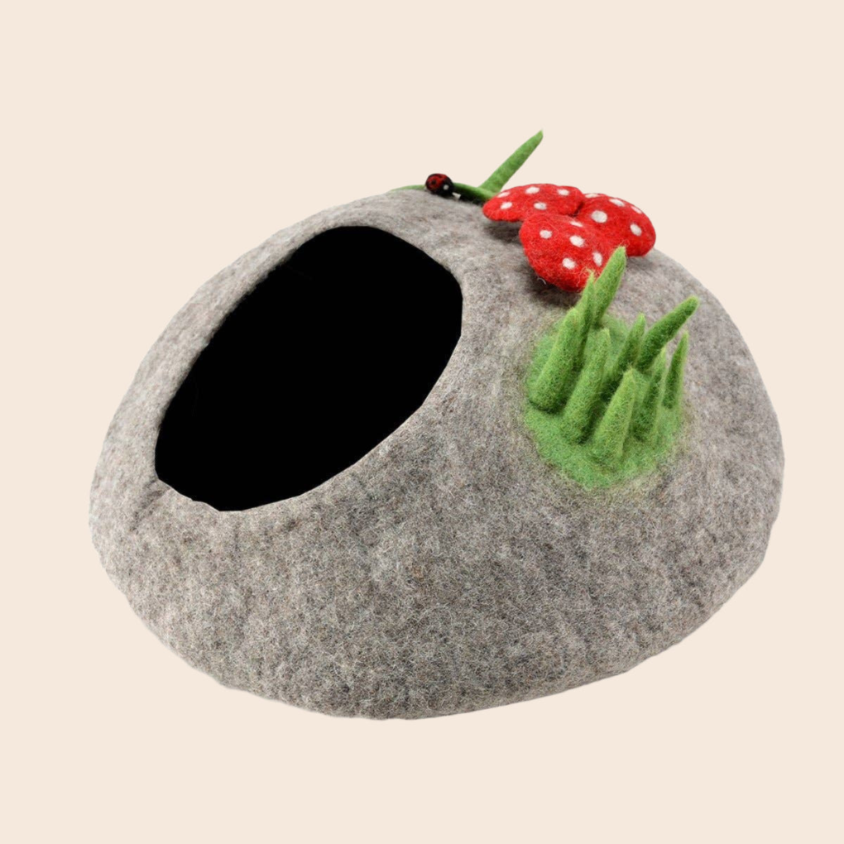 Felted Cat House with Mushroom Design