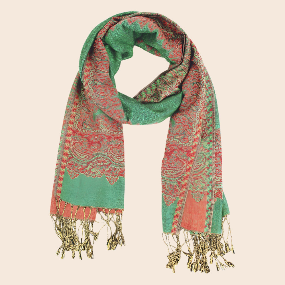 Border Pashmina Scarf Shawl with Fringe