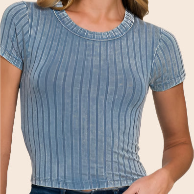 Ribbed Short Sleeve Crop Top