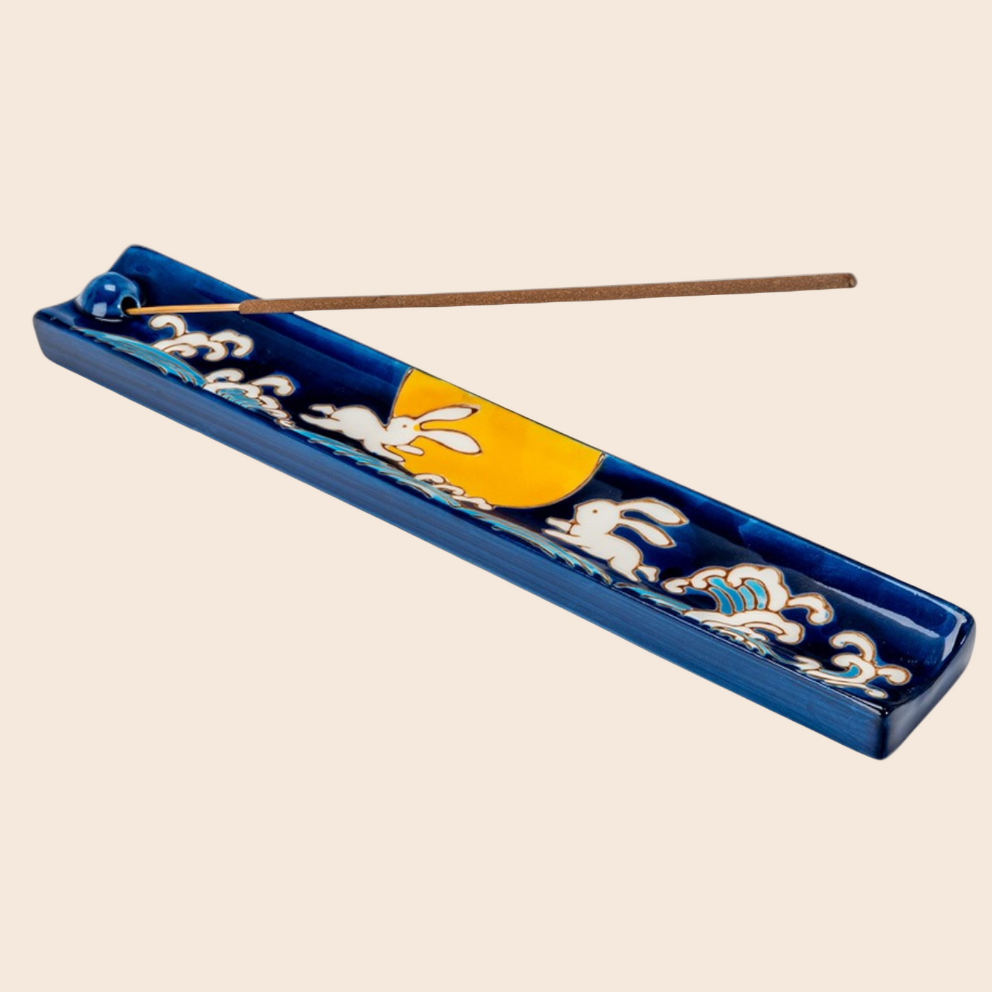 Handpainted Ceramic Incense Holder 9 inch L Moon Rabbit