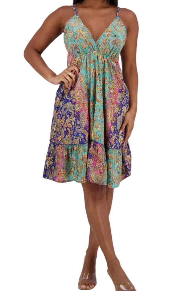 Rayon Paisley Tie Back Dress