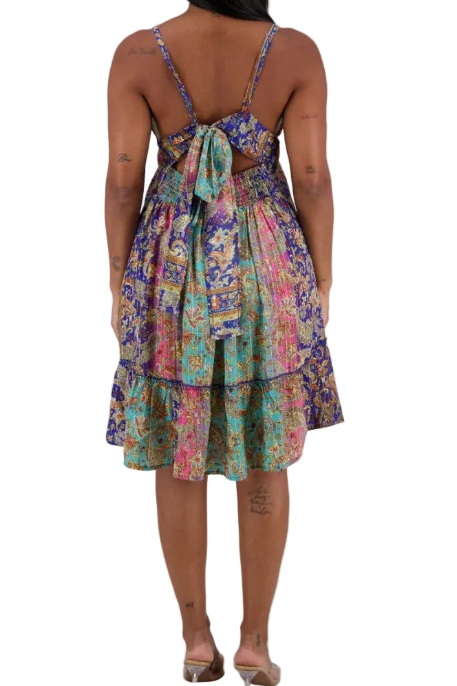 Rayon Paisley Tie Back Dress