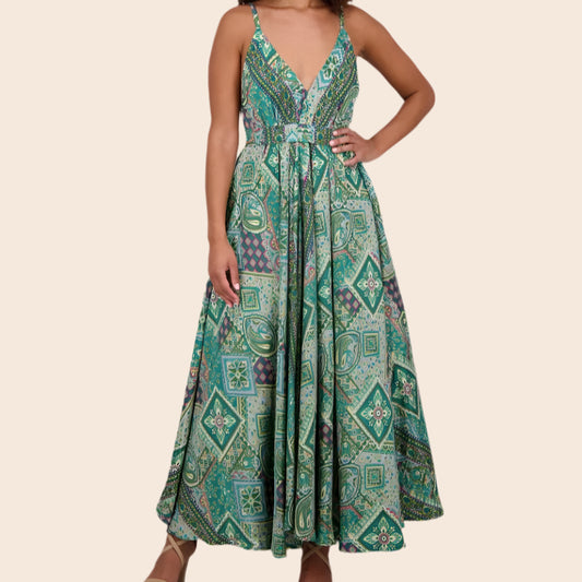 Geometric Print Tie-Waist Dress