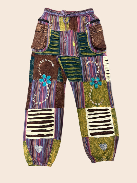 Floral Embroidered Razored Patchwork Pants