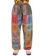 Cotton Square Patch and Hand Print Boho Genie Harem Pants