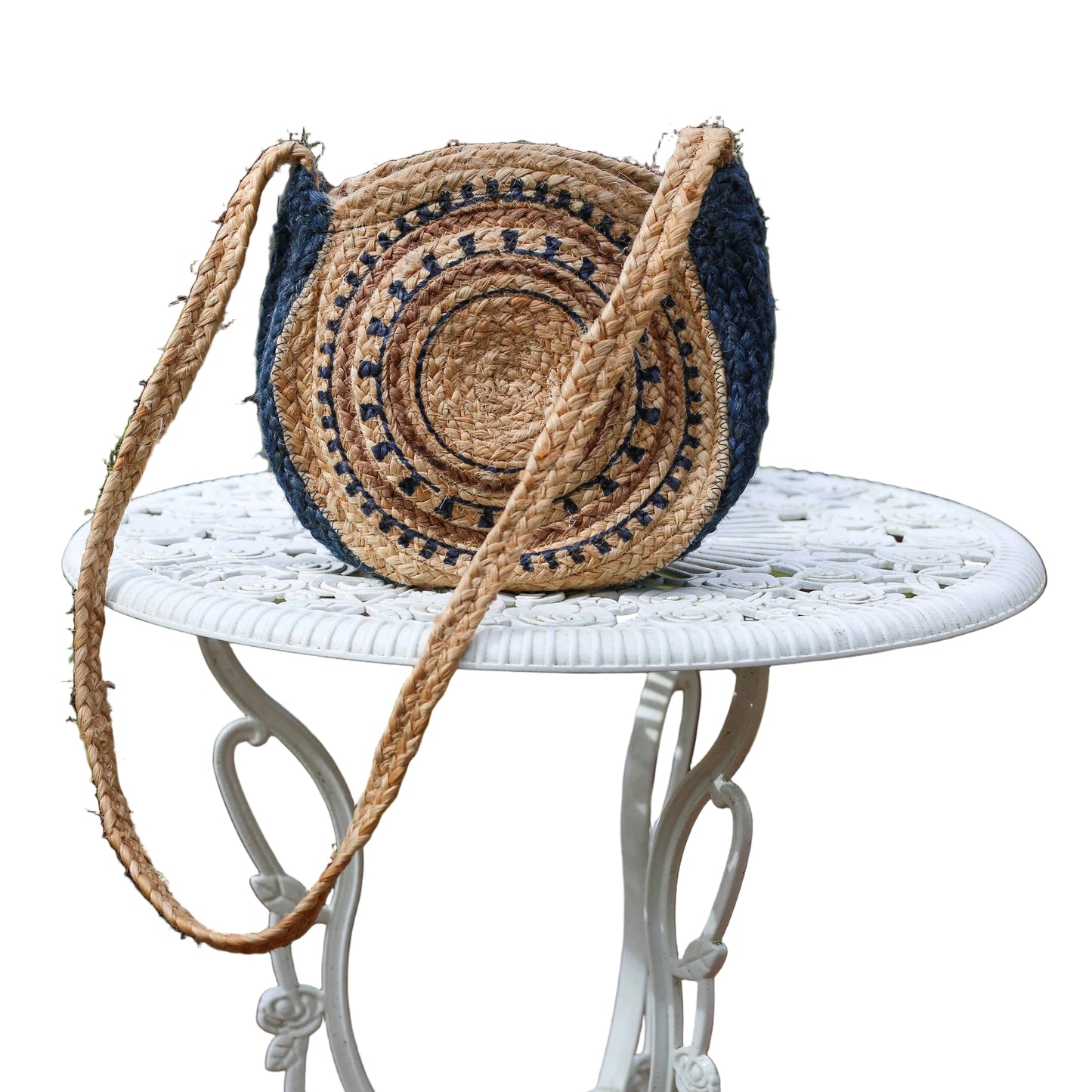 Round Jute Bag Aztec Blue