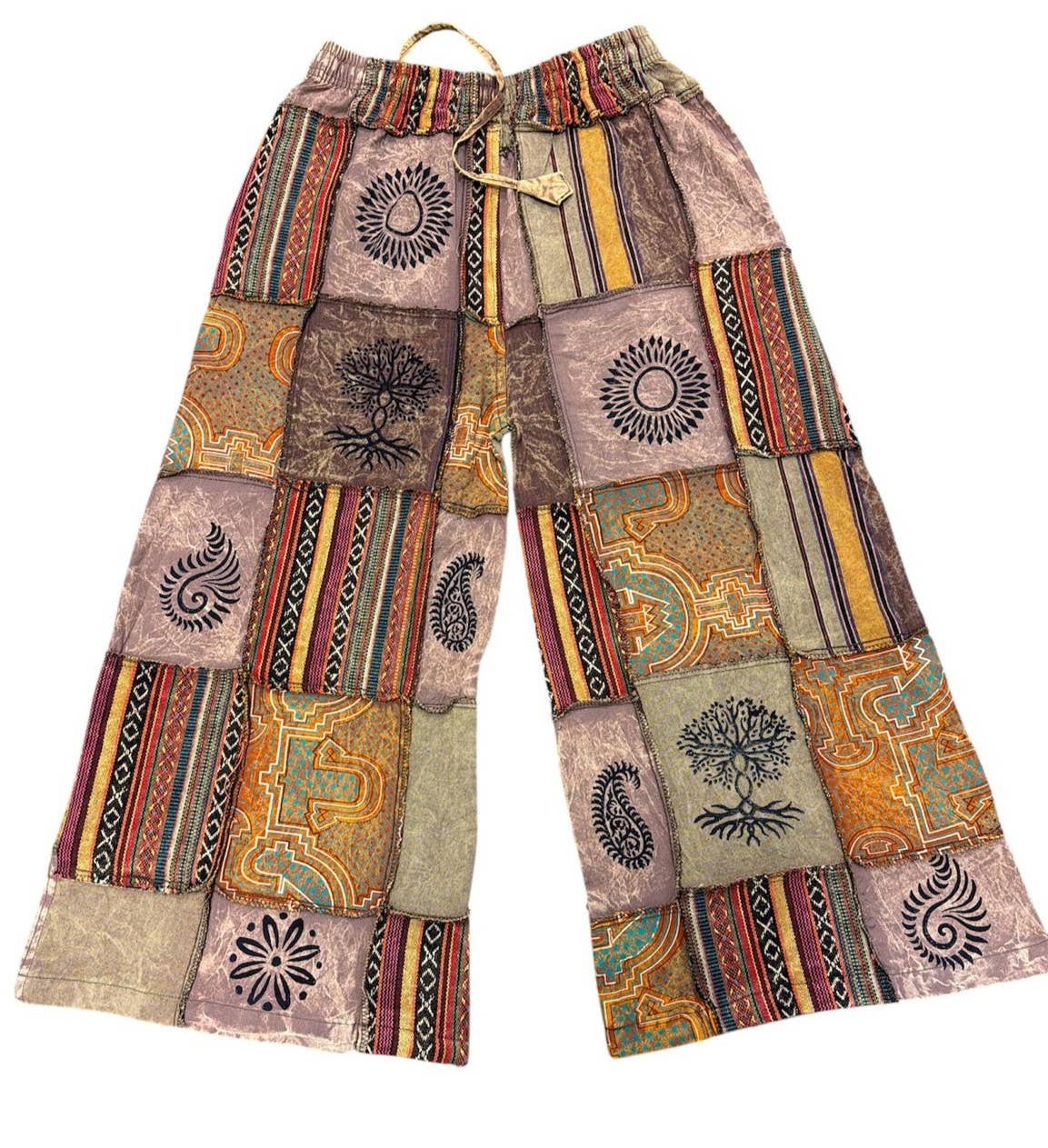 Wide Leg Brown Patchwork Pants