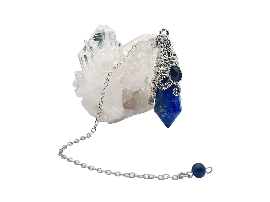 Gemstone Pendulum  12 Faceted Antique Silver Color