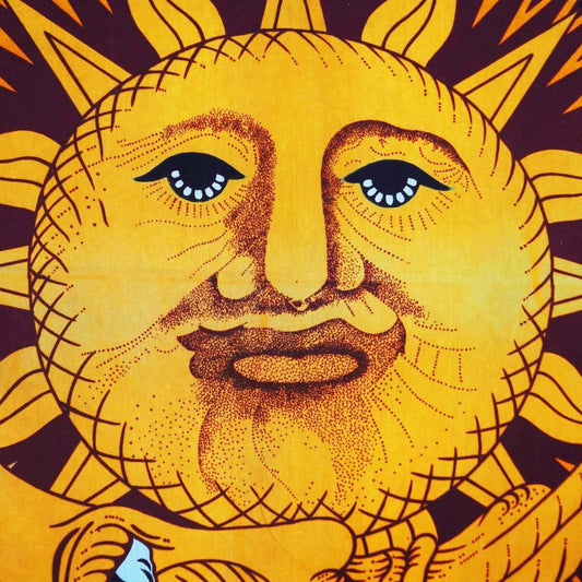 Illustration of a sun face with rays on a dark background