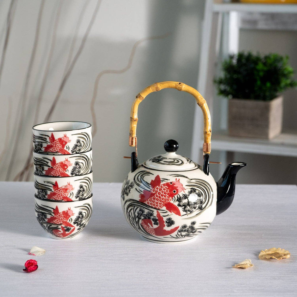 Koi Fish Porcelain Tea Set – 30 oz Teapot with 4 Cups
