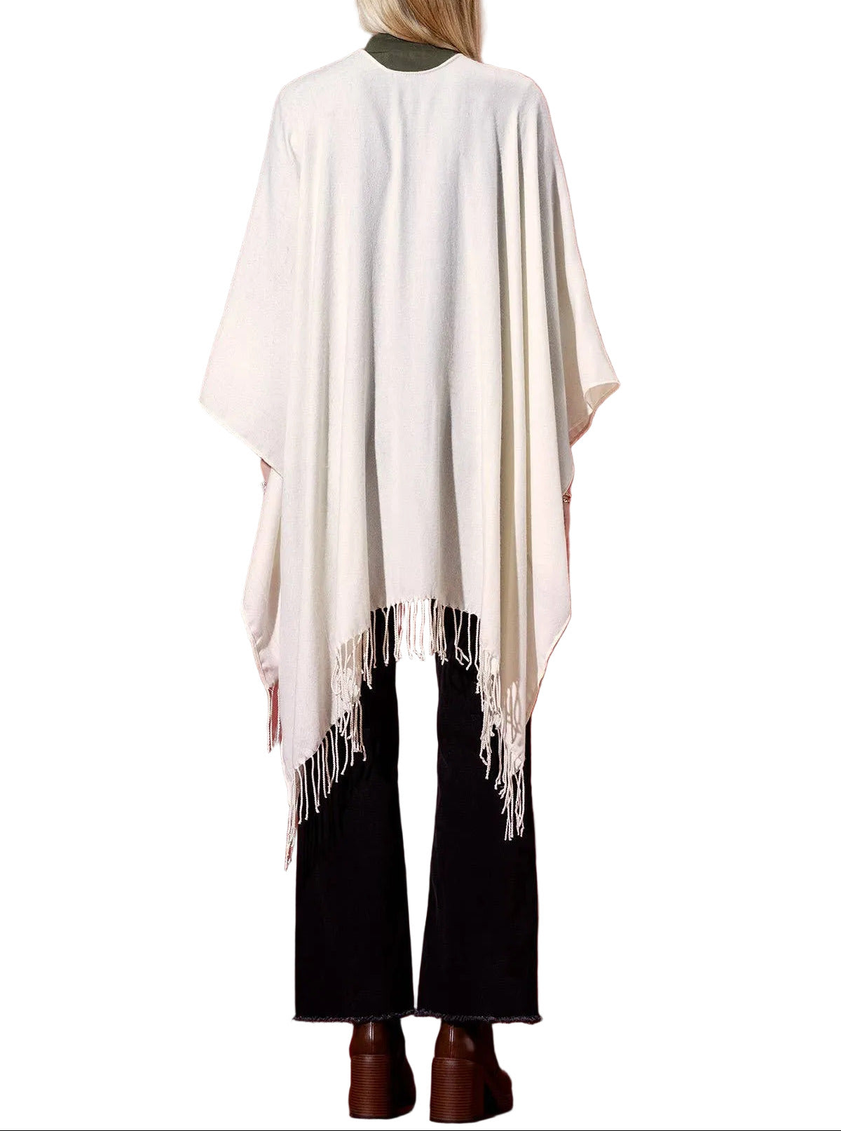 Solid Color Fringe Kimono
