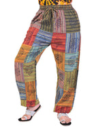 Cotton Square Patch and Hand Print Boho Genie Harem Pants