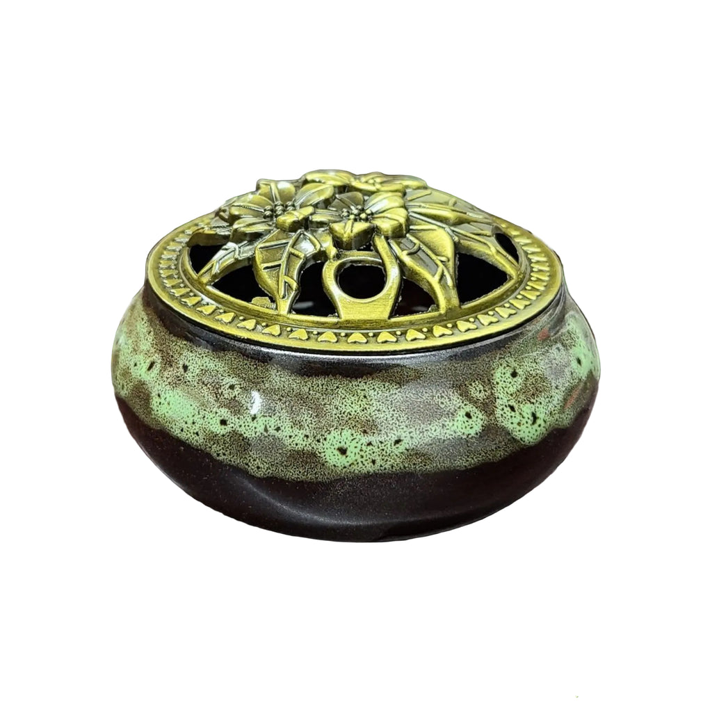 Ceramic Incense Burner Bowl with Floral Lid