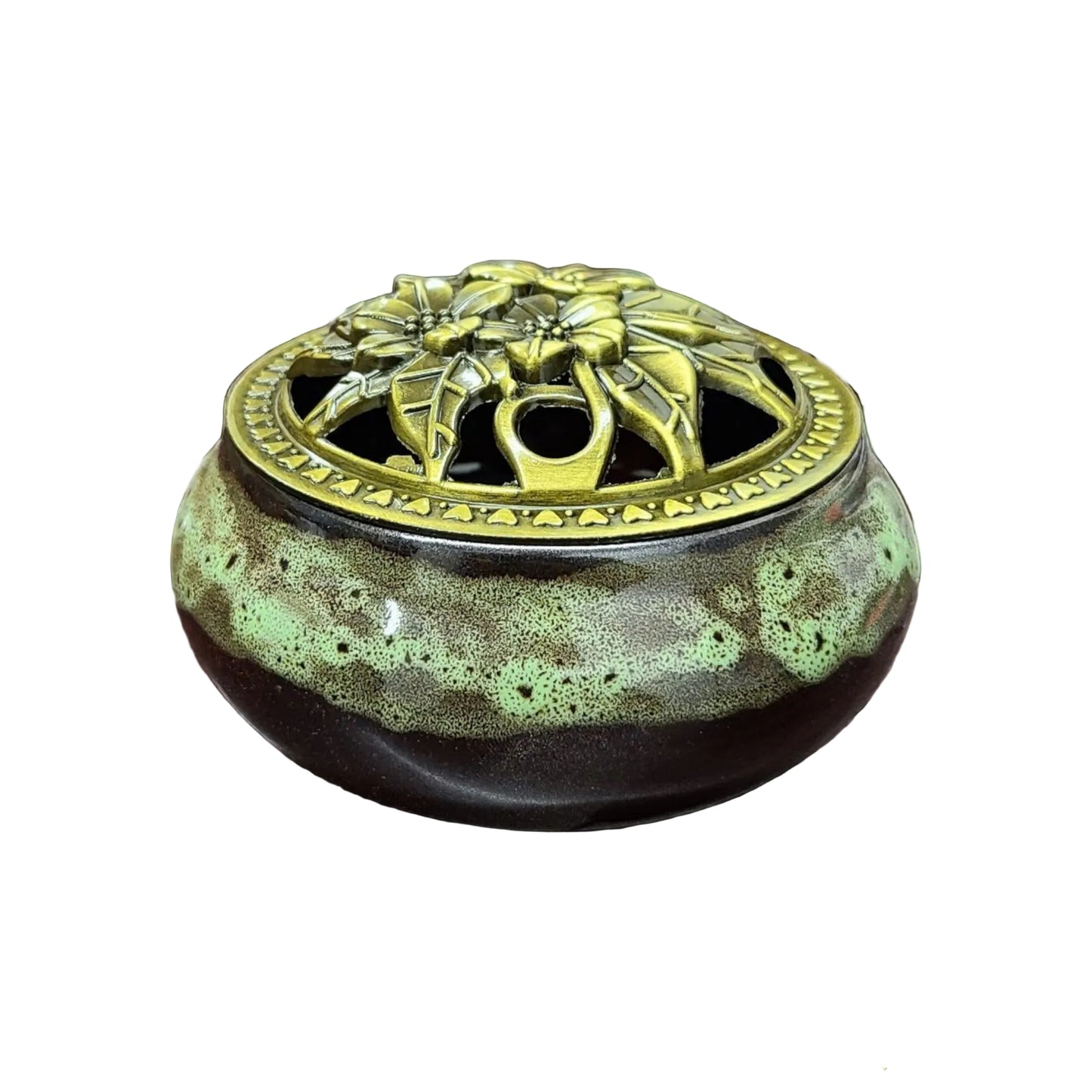 Ceramic Incense Burner Bowl with Floral Lid
