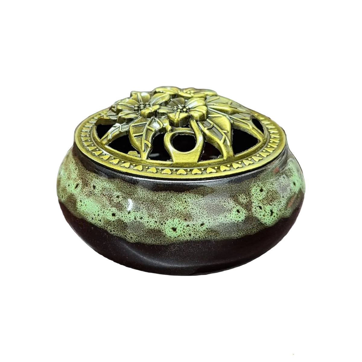 Ceramic Incense Burner Bowl with Floral Lid