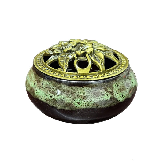 Ceramic Incense Burner Bowl with Floral Lid