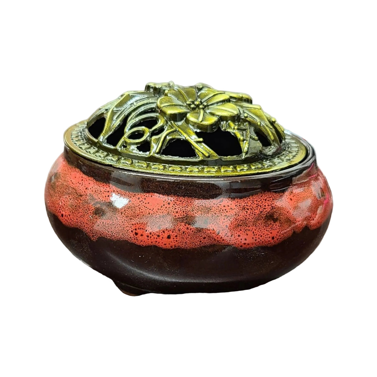 Ceramic Incense Burner Bowl with Floral Lid