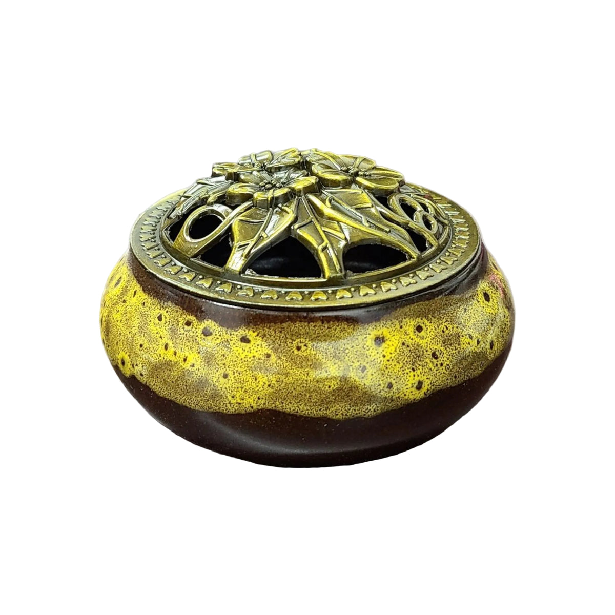 Ceramic Incense Burner Bowl with Floral Lid