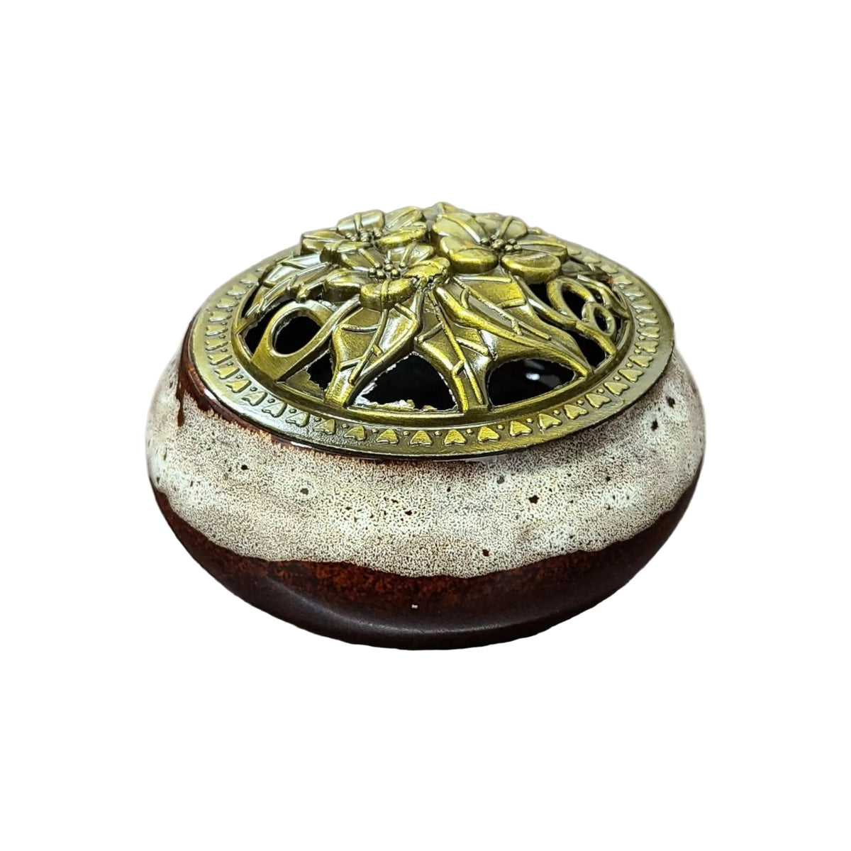 Ceramic Incense Burner Bowl with Floral Lid