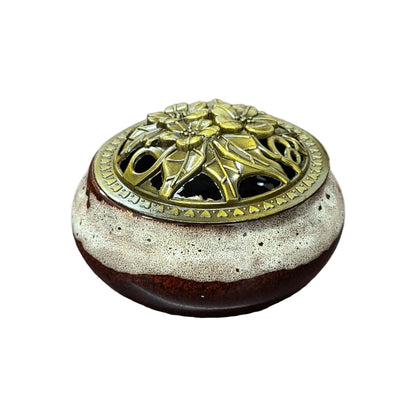 Ceramic Incense Burner Bowl with Floral Lid