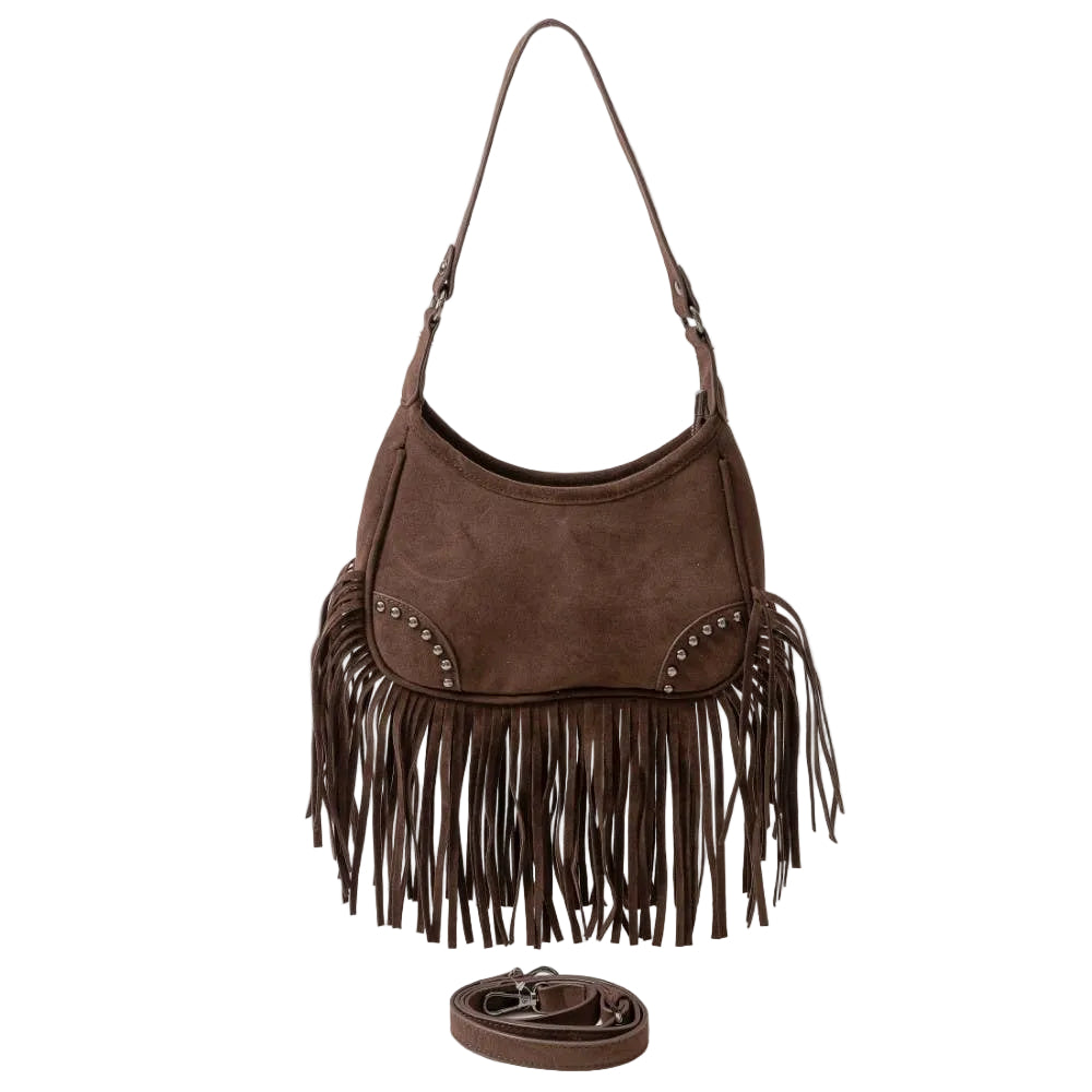 Faux Suede Fringe Shoulder Bag