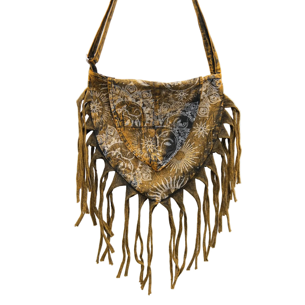 Celestial Stonewashed Crossbody Fringe Bag