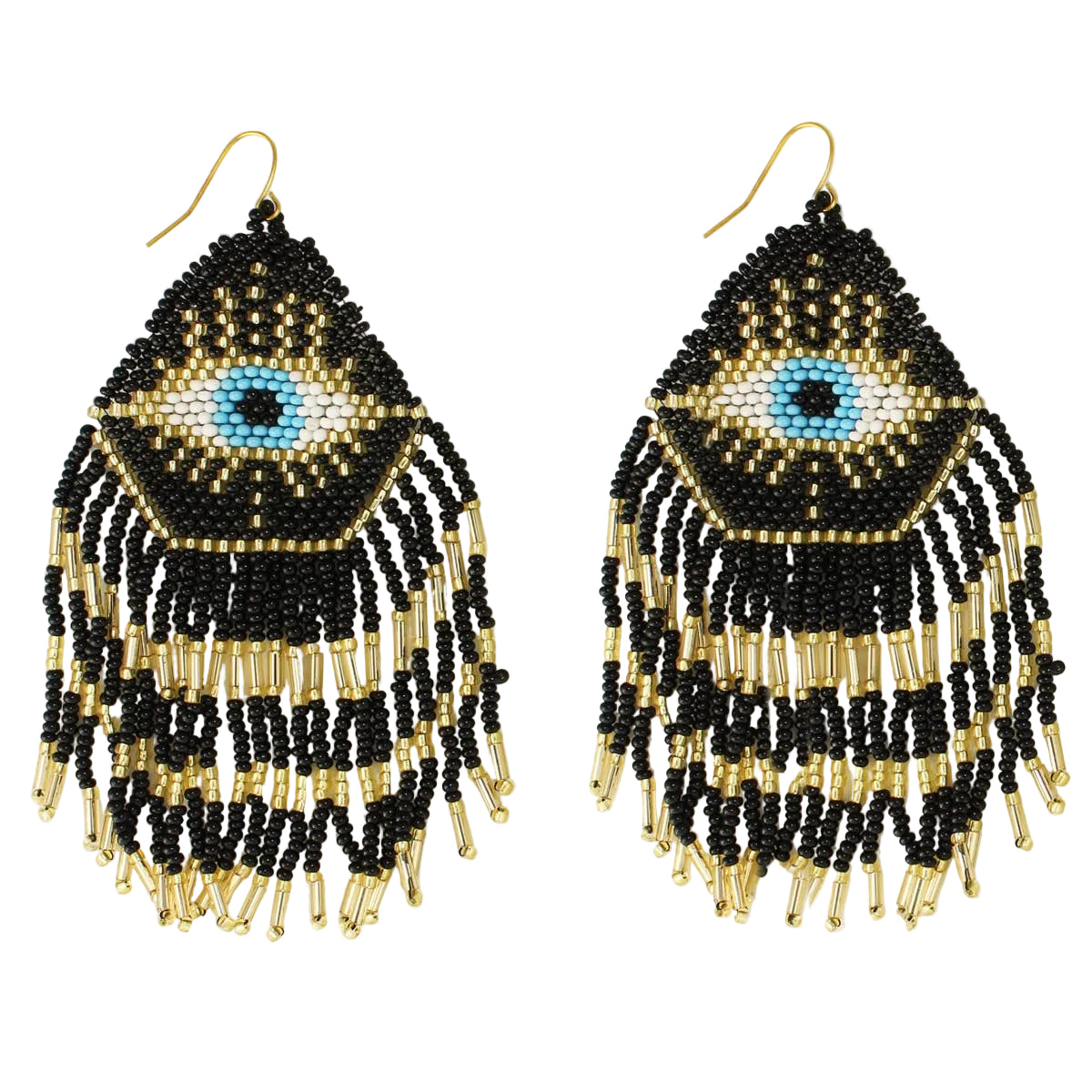 Mystical Eye Seed Bead Fringe Earrings